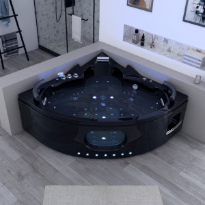 Distribain Baignoire balnéo d'angle Corleone Black 48 jets Whirlpool