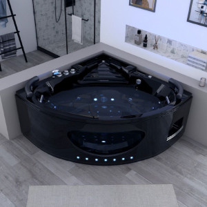 Distribain Baignoire balnéo d'angle Lisbonne Noire 34 jets Whirlpool