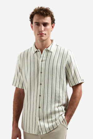 NO-EXCESS beige heren overhemd   Punt kraag   Regular fit   Structuur patroon   Knoopsluiting   Korte mouw Beige XXXL