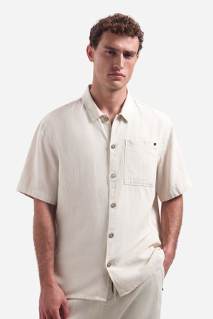 NO-EXCESS beige heren overhemd   Punt kraag   Regular fit   Borstzakken   Structuur patroon   Knoopsluiting   Korte mouw Beige M
