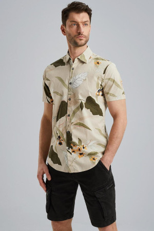 PME legend beige heren overhemd   Punt kraag   Regular fit   Geen zakken   Bloemen patroon   Knoopsluiting   Duurzaam   Korte mouw Beige S
