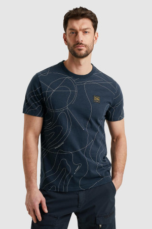 PME legend blauwe heren t-shirt   Ronde hals   Regular fit   Grafisch patroon   Duurzaam   Korte mouw Blauw XL