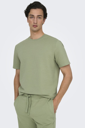 Only & Sons groene heren t-shirt   Ronde hals   Regular fit   Structuur patroon   Duurzaam   Korte mouw Groen XL
