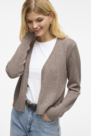 Vila camel dames vest   Regular fit   Gemeleerd patroon   Duurzaam   Lange mouw Camel XS