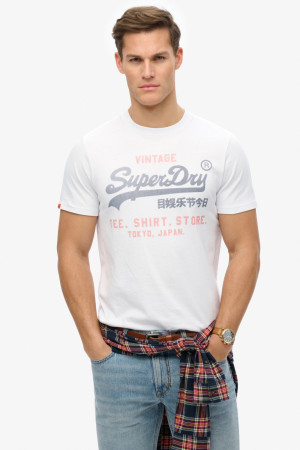 Superdry witte heren t-shirt   Ronde hals   Regular fit   Tekst patroon   Korte mouw Wit S
