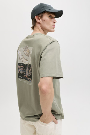Jack & Jones groene heren t-shirt   Ronde hals   Regular fit   Grafisch patroon   Duurzaam   Korte mouw Groen M