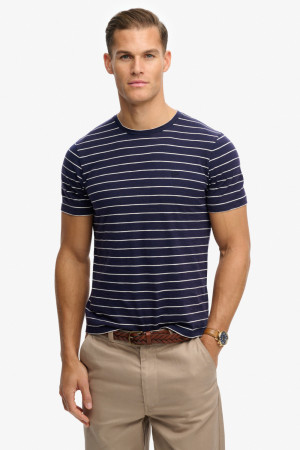 Superdry blauwe heren t-shirt   Ronde hals   Regular fit   Streep patroon   Duurzaam   Korte mouw Blauw L