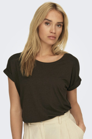 Only bruine dames t-shirt   Ronde hals   Regular fit   Geen zakken   Gemeleerd patroon   Korte mouw Bruin M