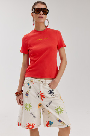 Harper & Yve rode dames t-shirt   Ronde hals   Slim Fit   Rib patroon   Korte mouw Rood XS