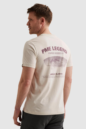 PME legend beige heren t-shirt   Ronde hals   Regular fit   Tekst patroon   Duurzaam   Korte mouw Beige L