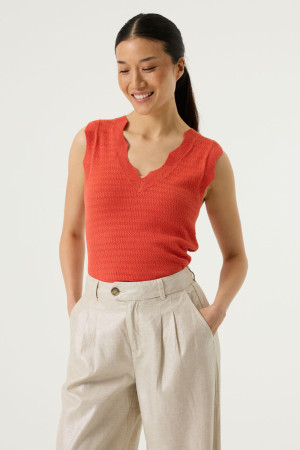 Garcia rode dames top   V-hals   Regular fit   Structuur patroon   Mouwloos Rood S