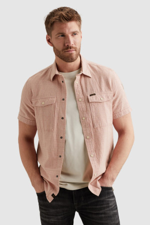 PME legend roze heren overhemd   Punt kraag   Regular fit   Borstzakken   Structuur patroon   Drukknoopsluiting   Duurzaam   Korte mouw Roze XL