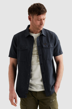 PME legend blauwe heren overhemd   Punt kraag   Regular fit   Borstzakken   Structuur patroon   Drukknoopsluiting   Korte mouw Blauw XXL