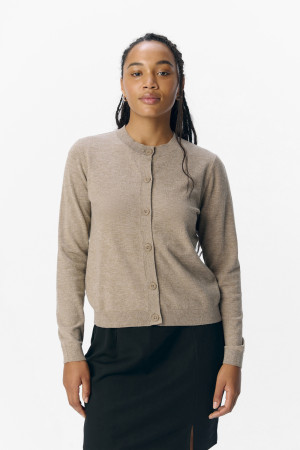 Object taupe dames vest   Ronde hals   Regular fit   Gemeleerd patroon   Knoopsluiting   Duurzaam   Lange mouw Taupe XL