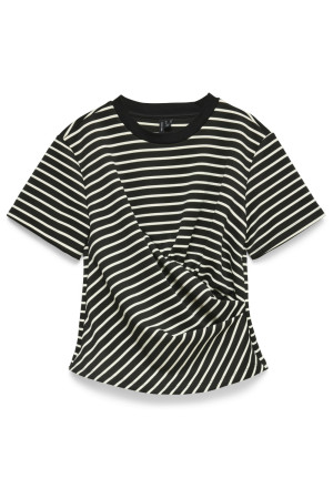 Vero Moda zwarte dames t-shirt   Ronde hals   Regular fit   Streep patroon   Korte mouw Zwart XL
