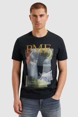 PME legend blauwe heren t-shirt   Ronde hals   Regular fit   Grafisch patroon   Duurzaam   Korte mouw Blauw S