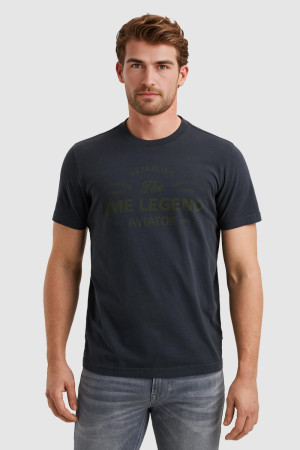PME legend blauwe heren t-shirt   Ronde hals   Regular fit   Tekst patroon   Duurzaam   Korte mouw Blauw S