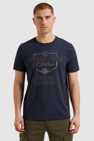 PME legend blauwe heren t-shirt   Ronde hals   Regular fit   Tekst patroon   Duurzaam   Korte mouw Blauw XXXL