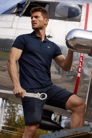 PME legend blauwe heren polo   American Classic   Rib kraag   Regular fit   Steekzakken   Knoopsluiting   Duurzaam   Korte mouw Blauw M