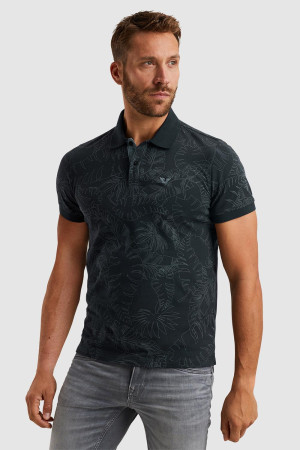 PME legend blauwe heren polo   Rib kraag   Regular fit   Geen zakken   Grafisch patroon   Knoopsluiting   Duurzaam   Korte mouw Blauw M