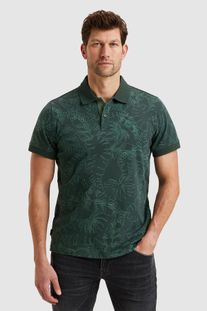 PME legend groene heren polo   Rib kraag   Regular fit   Bloemen patroon   Knoopsluiting   Duurzaam   Korte mouw Groen L