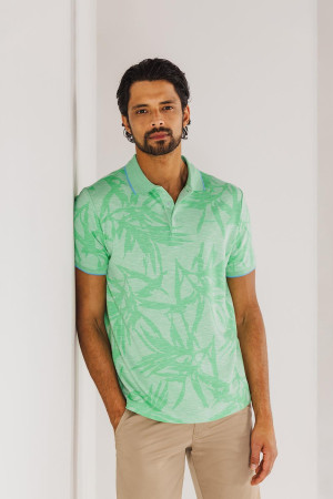 State of Art groene heren polo   Punt kraag   Regular fit   Bloemen patroon   Knoopsluiting   Korte mouw Groen XXL