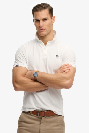 Superdry witte heren polo   Rib kraag   Regular fit   Knoopsluiting   Korte mouw Wit XXL