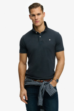 Superdry blauwe heren polo   Punt kraag   Regular fit   Knoopsluiting   Korte mouw Blauw XL