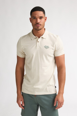 Petrol Industries beige heren polo   Rib kraag   Regular fit   Gemeleerd patroon   Knoopsluiting   Korte mouw Beige L