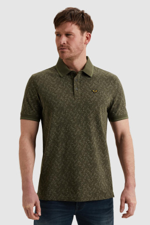 PME legend groene heren polo   Punt kraag   Regular fit   Grafisch patroon   Knoopsluiting   Duurzaam   Korte mouw Groen XXL