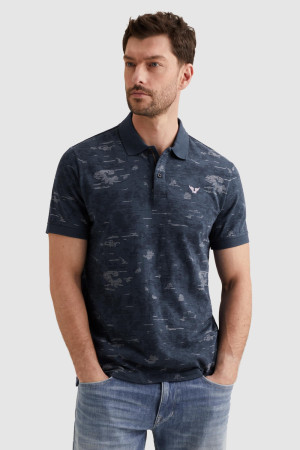 PME legend blauwe heren polo   Rib kraag   Regular fit   Grafisch patroon   Knoopsluiting   Duurzaam   Korte mouw Blauw XXXL