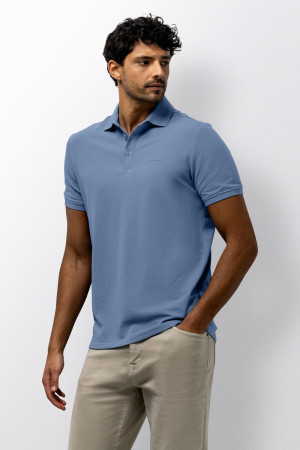 State of Art blauwe heren polo   Punt kraag   Regular fit   Knoopsluiting   Korte mouw Blauw S