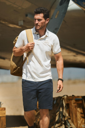 PME legend beige heren polo   Punt kraag   Regular fit   Tekst patroon   Knoopsluiting   Duurzaam   Korte mouw Beige XXL