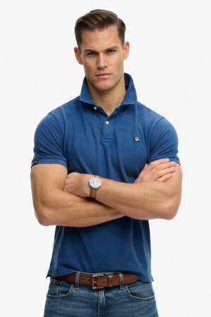 Superdry blauwe heren polo   Rib kraag   Regular fit   Knoopsluiting   Duurzaam   Korte mouw Blauw L