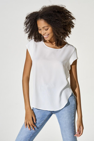 Only witte dames t-shirt   Ronde hals   Relaxed Fit   Ritssluiting   Kap mouw Wit 34