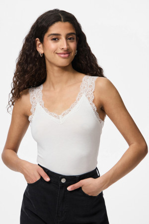 Pieces witte dames top   V-hals   Slim Fit   Kabel patroon   Duurzaam   Mouwloos Wit M