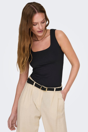 Only zwarte dames top   Vierkante hals   Slim Fit   Mouwloos Zwart XL