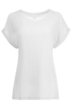 NED witte dames t-shirt   V-hals   Regular fit   Structuur patroon   Korte mouw Wit S