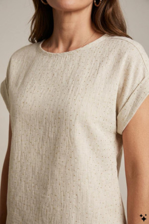 NED zand dames t-shirt   Ronde hals   Regular fit   Geen zakken   Studs patroon   Korte mouw Zand XXL
