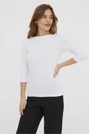 Vero Moda witte dames t-shirt   Boothals   Slim Fit   Duurzaam   3/4 mouw Wit XS