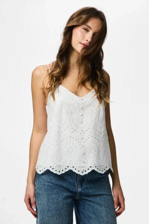 Pieces witte dames top   V-hals   Regular fit   Geen zakken   Ajour patroon   Spaghettibandjes Wit S