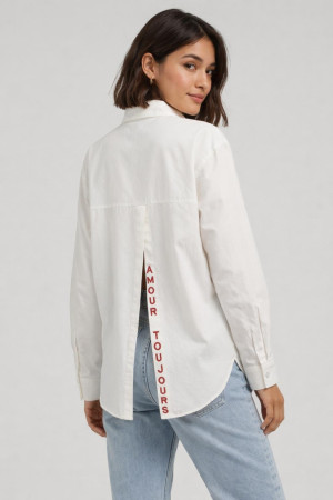 Only witte dames blouse   Punt kraag   Regular fit   Tekst patroon   Knoopsluiting   Lange mouw Wit L