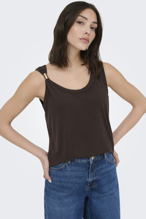 Jacqueline de Yong bruine dames top   Ronde hals   Slim Fit   Mouwloos Bruin M