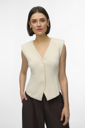 Vero Moda beige dames vest   V-hals   Regular fit   Knoopsluiting   Duurzaam   Mouwloos Beige S