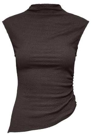 Jacqueline de Yong bruine dames top   High neck halslijn   Slim Fit   Structuur patroon   Mouwloos Bruin M