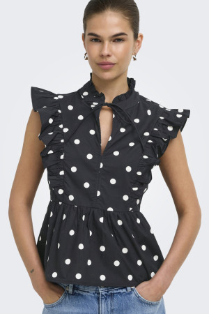 Only zwarte dames blouse   High neck halslijn   Regular fit   Geen zakken   Stippen patroon   Mouwloos Zwart XL