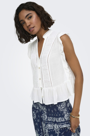 Only witte dames blouse   V-hals   Regular fit   Structuur patroon   Knoopsluiting   Mouwloos Wit M