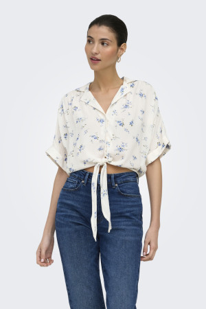 Only witte dames blouse   Revers kraag   Regular fit   Bloemen patroon   Knoopsluiting   Duurzaam   Korte mouw Wit L