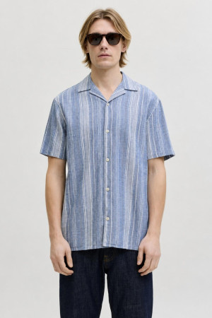 Jack & Jones blauwe heren overhemd   Revers kraag   Regular fit   Structuur patroon   Knoopsluiting   Duurzaam   Korte mouw Blauw XXL