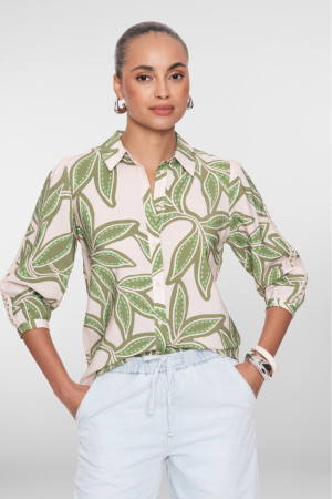 Geisha beige dames blouse   Punt kraag   Regular fit   Bloemen patroon   Knoopsluiting   3/4 mouw Beige L